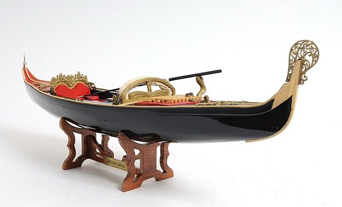 Venetian Gondola Hand Painted Decorative Boat - Black / Red