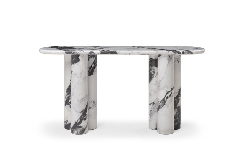 Genuine Marble And Stone Double Pedestal Console Table - White