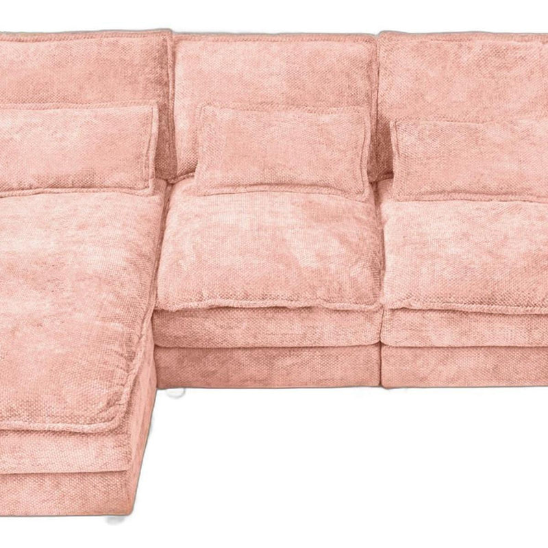 Chenille Modular U Shaped Four Piece Sofa And Chaise Sectional With Console And Toss Pillows - Pink