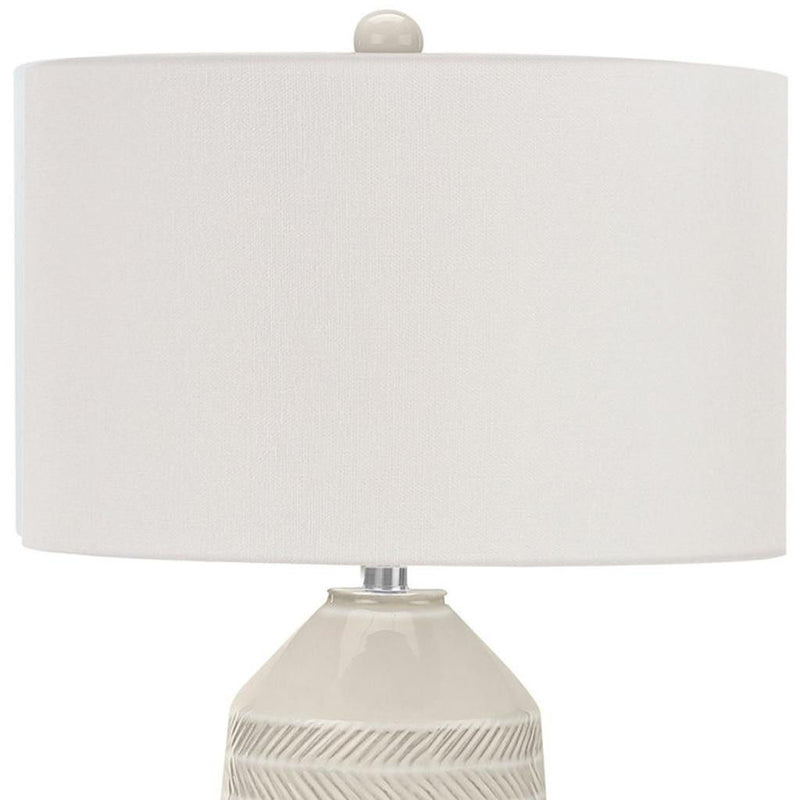 Ceramic Geometric Table Lamp With Cream Drum Shade - Ivory