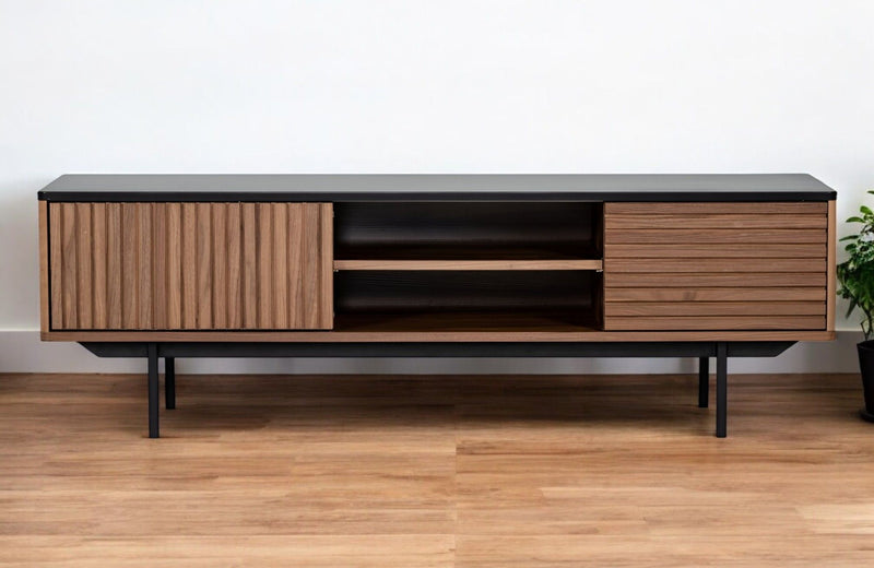 63" Wood Open And Enclosed Storage TV Stand - Gray And Walnut