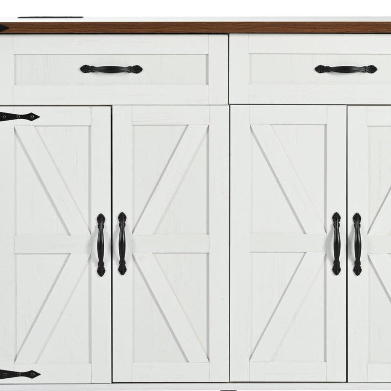 Brown And Wood Flat Door Rolling Kitchen Cart With USB - White