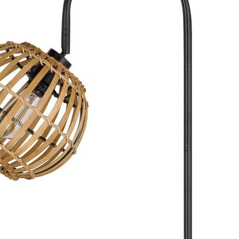 Traditional Shaped Floor Lamp With Brown Globe Shade - Black