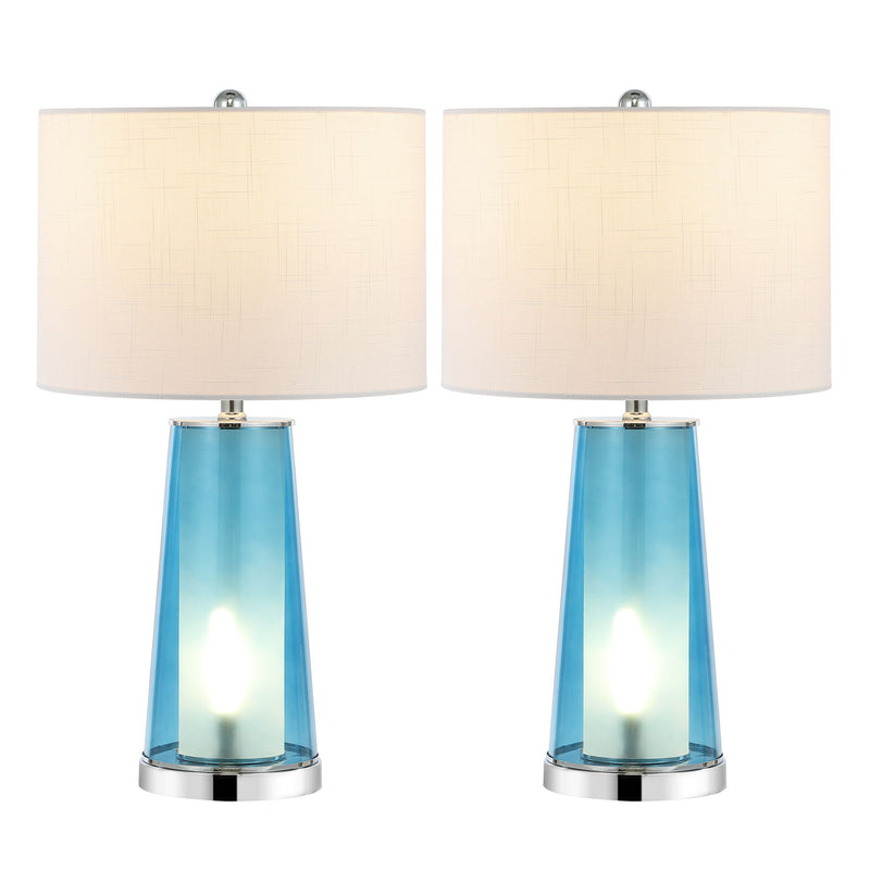 26" Lighthouse Table Lamps With Drum Shades (Set of 2) - Silver / Clear