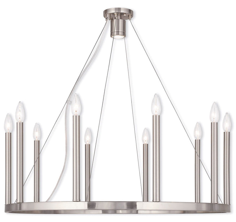 Eleven Light Metal Dimmable Chandelier With Shades - Nickel