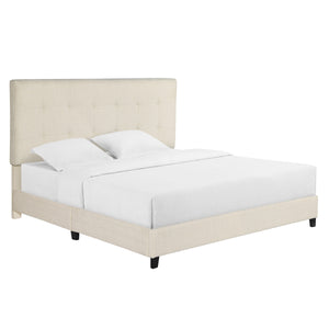 Bridgevine Home King Size Beige Tufted Upholstered Platform Bed