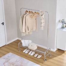 Load image into Gallery viewer, Heavy Duty Iron Garment Rack With Basket On Wheels - Silver
