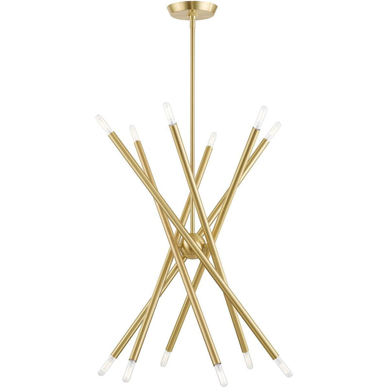 Six Light Dimmable Chandelier With Shades - Brass