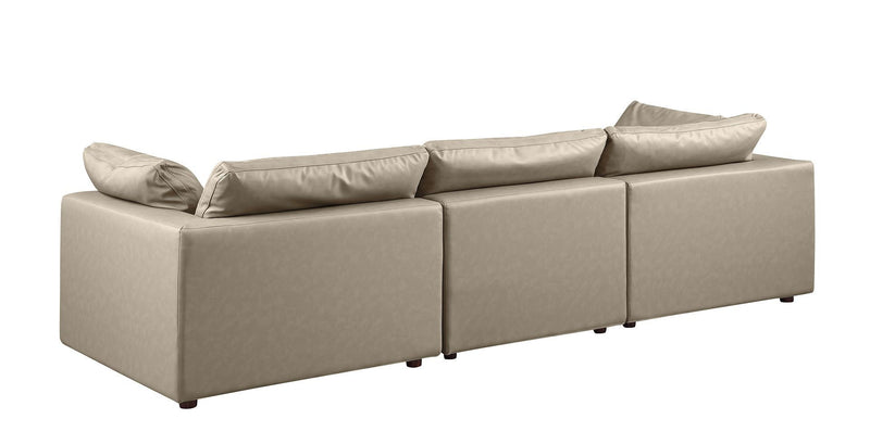 Top Grain Leather Reclining Solid Wood Sofa - Beige