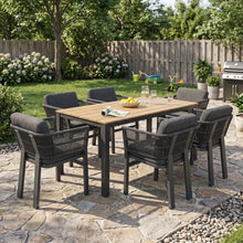 Load image into Gallery viewer, 7 Piece Outdoor Dining Set With Table And 6 Chairs - Black / Teak / Gray
