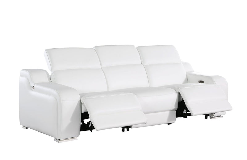 USB Reclining Sofa With Silver Legs - White