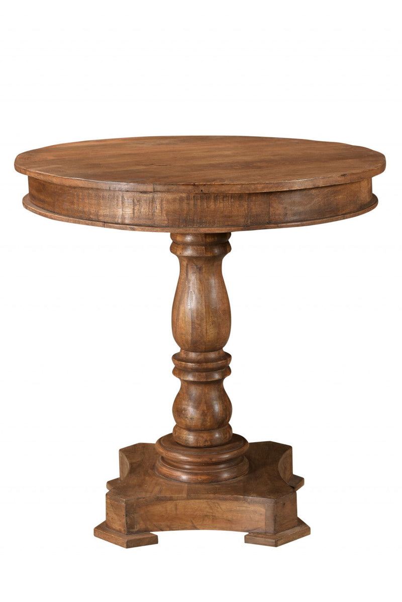 30" Wood Rounded Solid Wood Pedestal Base Dining Table - Natural