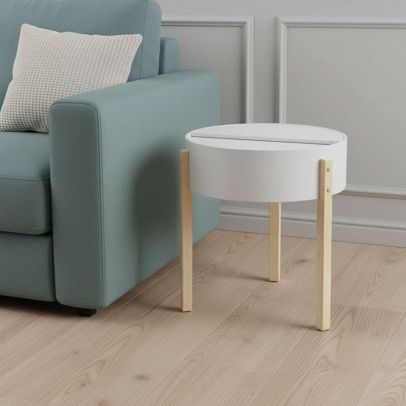 Manufactured Wood And Solid Wood Round End Table - Natural Brown And White