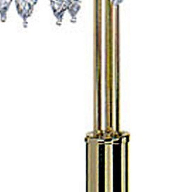 Three Lights Candelabra Floor Lamp With Clear Faux Crystal Shades - Gold