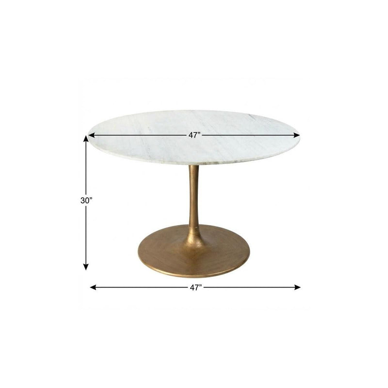 47" Rounded Steel Pedestal Base Dining Table - White / Gold