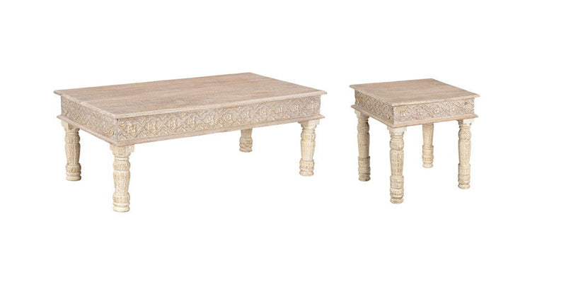 Solid Wood Distressed Coffee Table (Set of 2) - Natural
