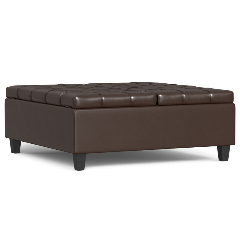 40" Leather Cocktail Ottoman With Storage - Brown / Black