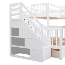 Load image into Gallery viewer, Twin-Twin over Full L-Shaped Bunk Bed With 3 Drawers, Portable Desk and Wardrobe, White
