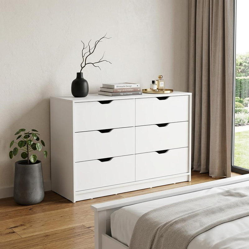 Wood Four Drawer Double Dresser - White