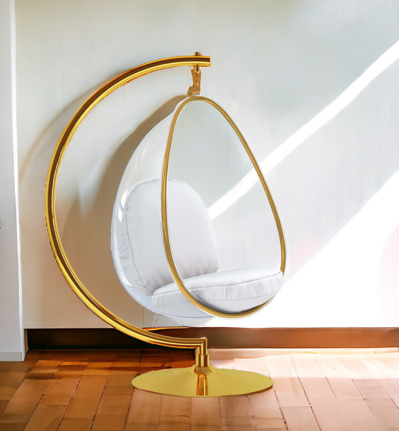 Acrylic And Faux Leather Balloon Chair - White And Gold
