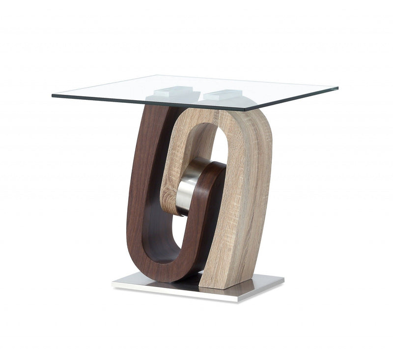 Glass Square End Table - Walnut, Oak And Clear