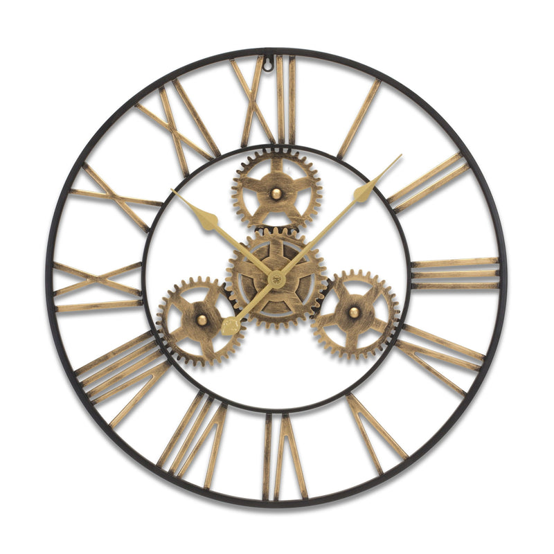 Analog Exposed Gear Round Wall Clock - Black / Gold