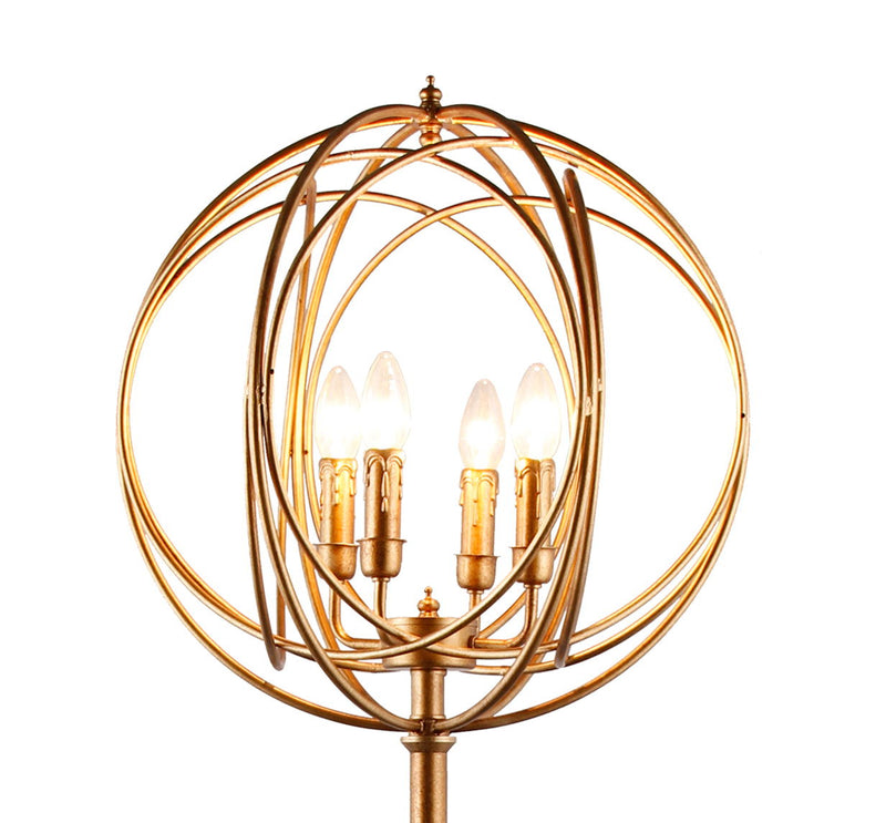 Four Light Floor Lamp With Modern Gold Geometric Globe Shade - Gold
