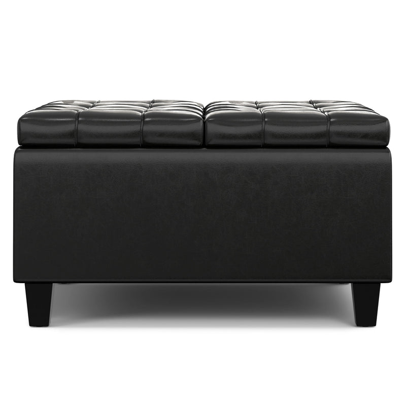 30" Leather Cocktail Ottoman With Storage - Black