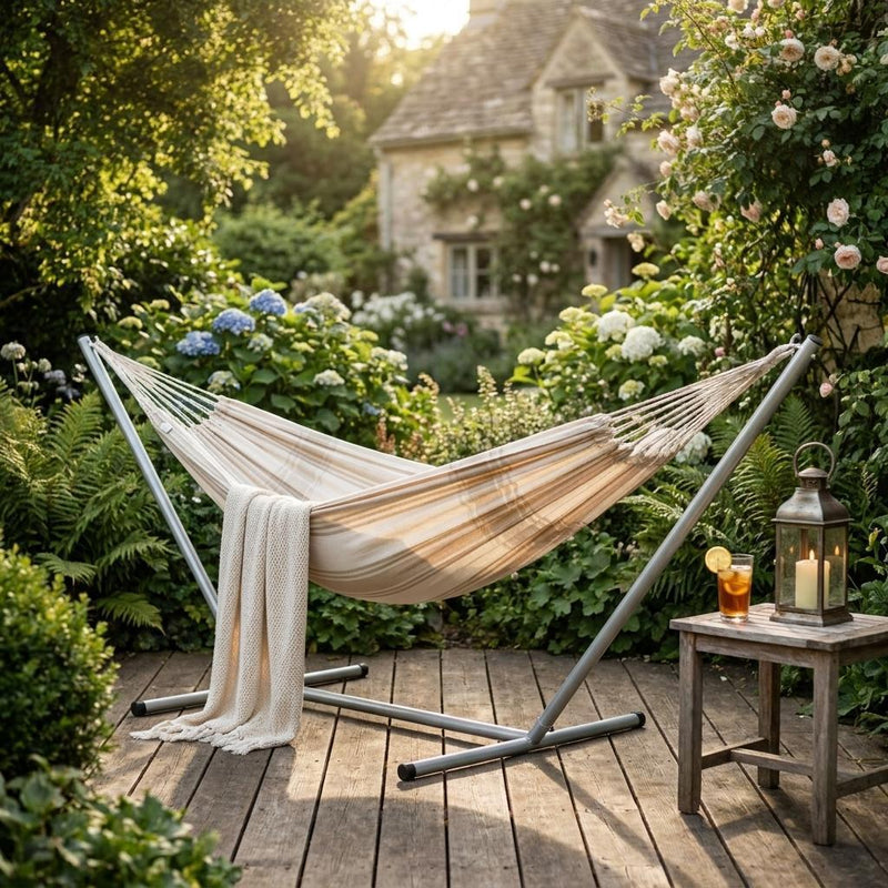 Striped Single Spreader Bar Hammock - Off White
