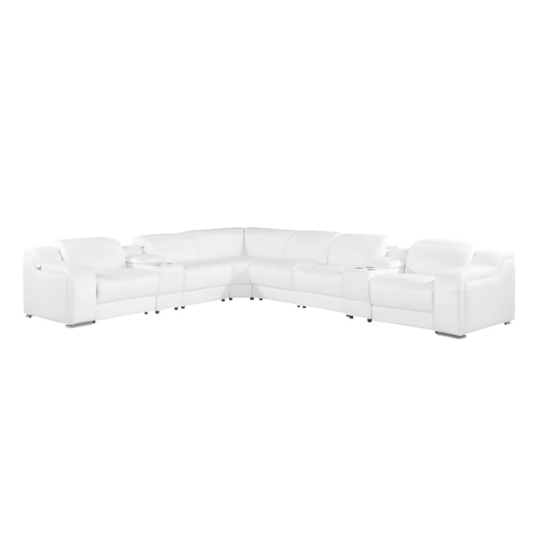 Italian Leather 3 Power Reclining L Shaped Eight Piece Corner Sectional With Console - White