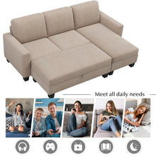 Load image into Gallery viewer, [New]81&quot; Reversible Sectional Couch with Storage Chaise L-Shaped Sofa for Apartment Sectional Set ,Sectional Sofa with Ottoman,Nailhead Textured Linen Fabric 3 pieces Sofa Set,Warm Grey
