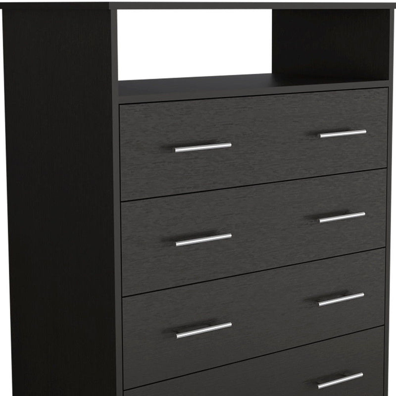 Four Drawer Standard Chest With Open Shelf - Black