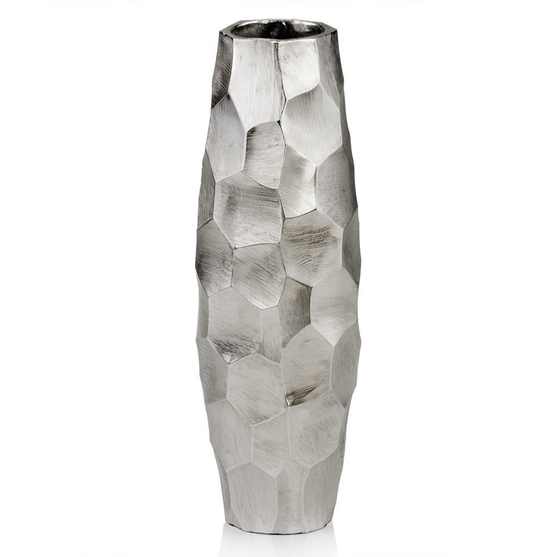 Faceted Geometric Cylinder Table Vase - Silver