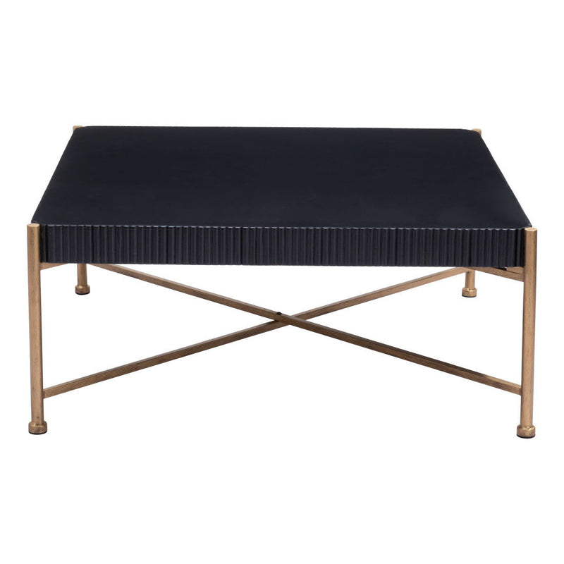 42" Solid Wood And Steel Square Coffee Table - Black And Gold
