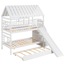 Load image into Gallery viewer, House Bunk Bed With Trundle, Storage Staircase, Roof And Window Design
