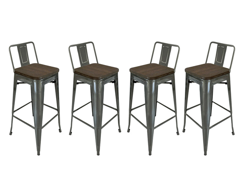 Solid Wood And Metal Low Back Bar Height Bar Chairs (Set of 4) - Brown And Gray