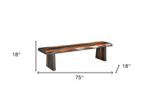 Load image into Gallery viewer, 75" Brown Solid Wood Live Edge Dining Bench
