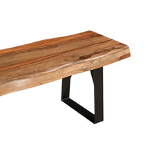 Load image into Gallery viewer, 68" Brown and Black Solid Wood And Metal Live Edge Dining Bench
