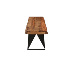 Load image into Gallery viewer, 68" Brown and Black Solid Wood And Metal Live Edge Dining Bench
