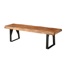 Load image into Gallery viewer, 68" Brown and Black Solid Wood And Metal Live Edge Dining Bench
