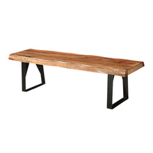Load image into Gallery viewer, 68" Brown and Black Solid Wood And Metal Live Edge Dining Bench
