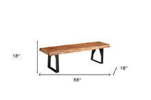 Load image into Gallery viewer, 68" Brown and Black Solid Wood And Metal Live Edge Dining Bench
