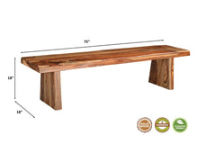 Load image into Gallery viewer, 75" Brown Solid Wood Live Edge Dining Bench
