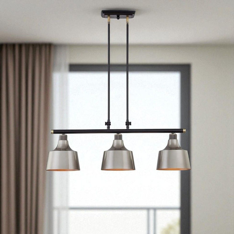 Kitchen Island Three Light Metal Dimmable Chandelier With Shades - Black / Gray
