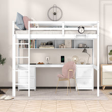 Load image into Gallery viewer, Full Size Loft Bed With Desk, Cabinets, Drawers, Charging Station And Bedside Tray, Sturdy Frame, No Box Spring Required - White

