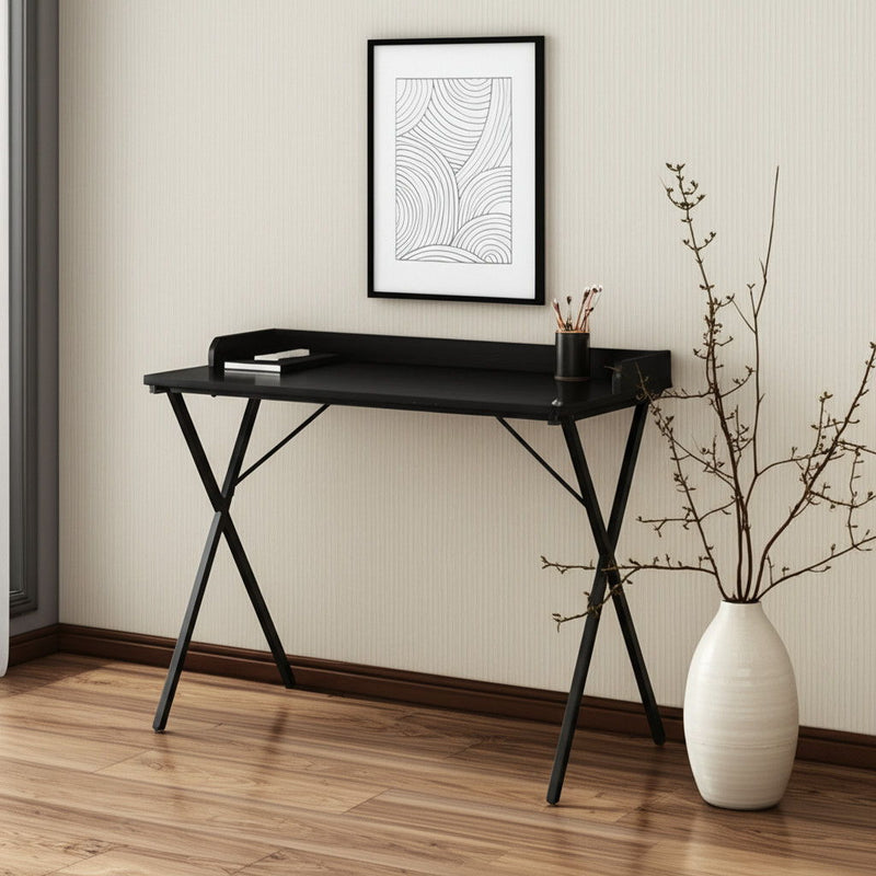 39" Scandinavian Wood X-Shape Computer Desk - Black