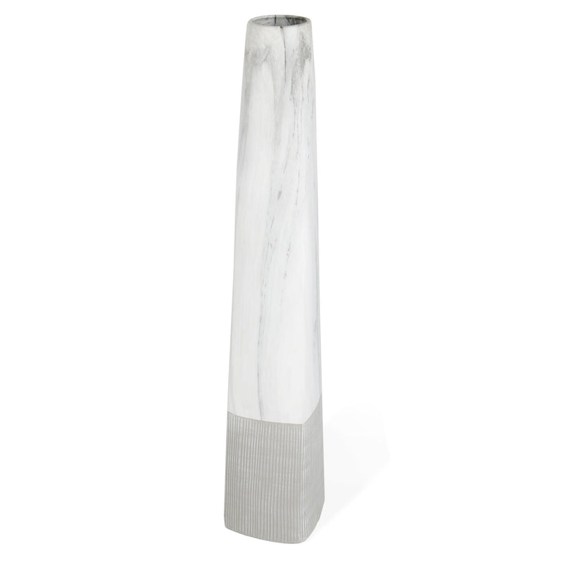 Faux Marble Tapered Floor Vase - White