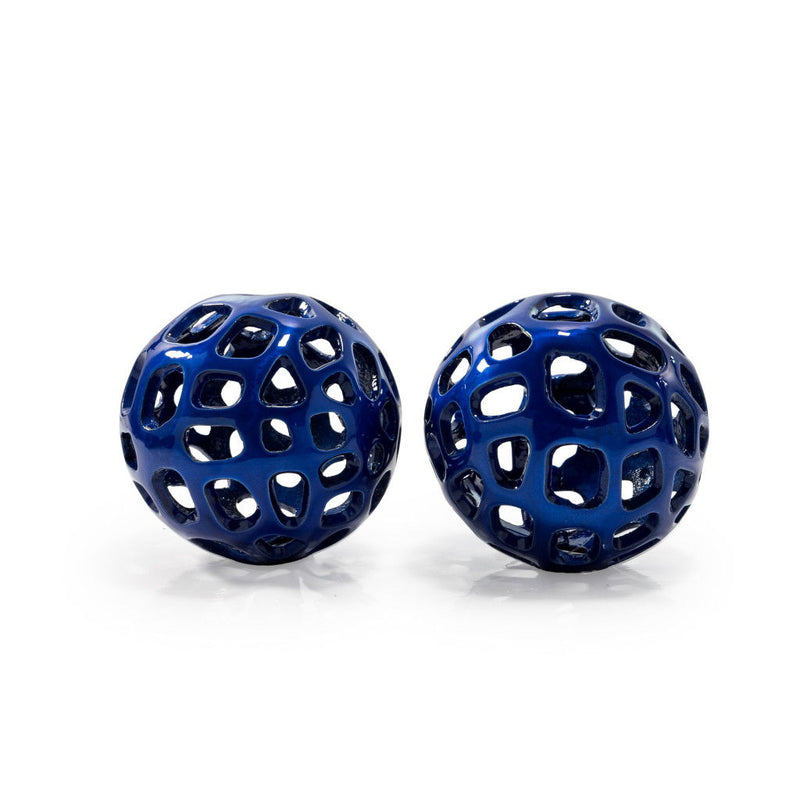 Hand Painted Decorative Orbs (Set of 2) - Blue
