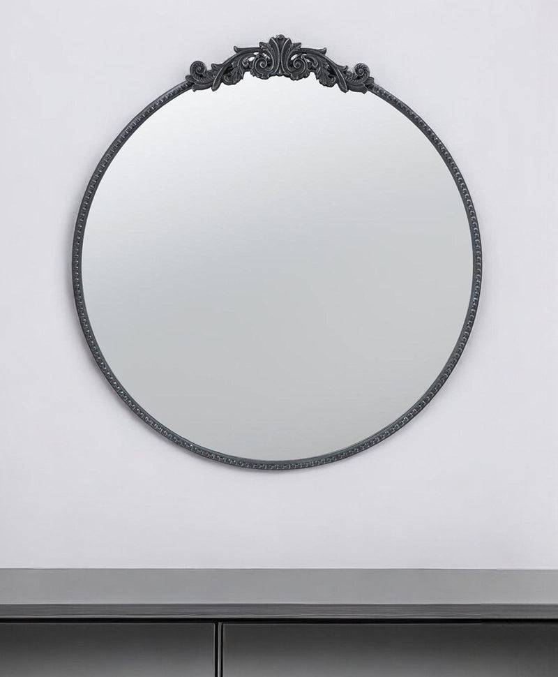 32" Crowned Top Iron Framed Accent Mirror - Black