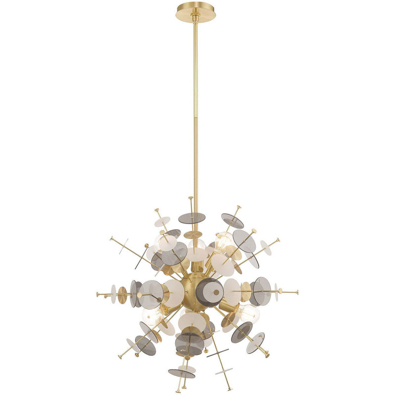 32" Six Light Dimmable Chandelier With Shades - Brass